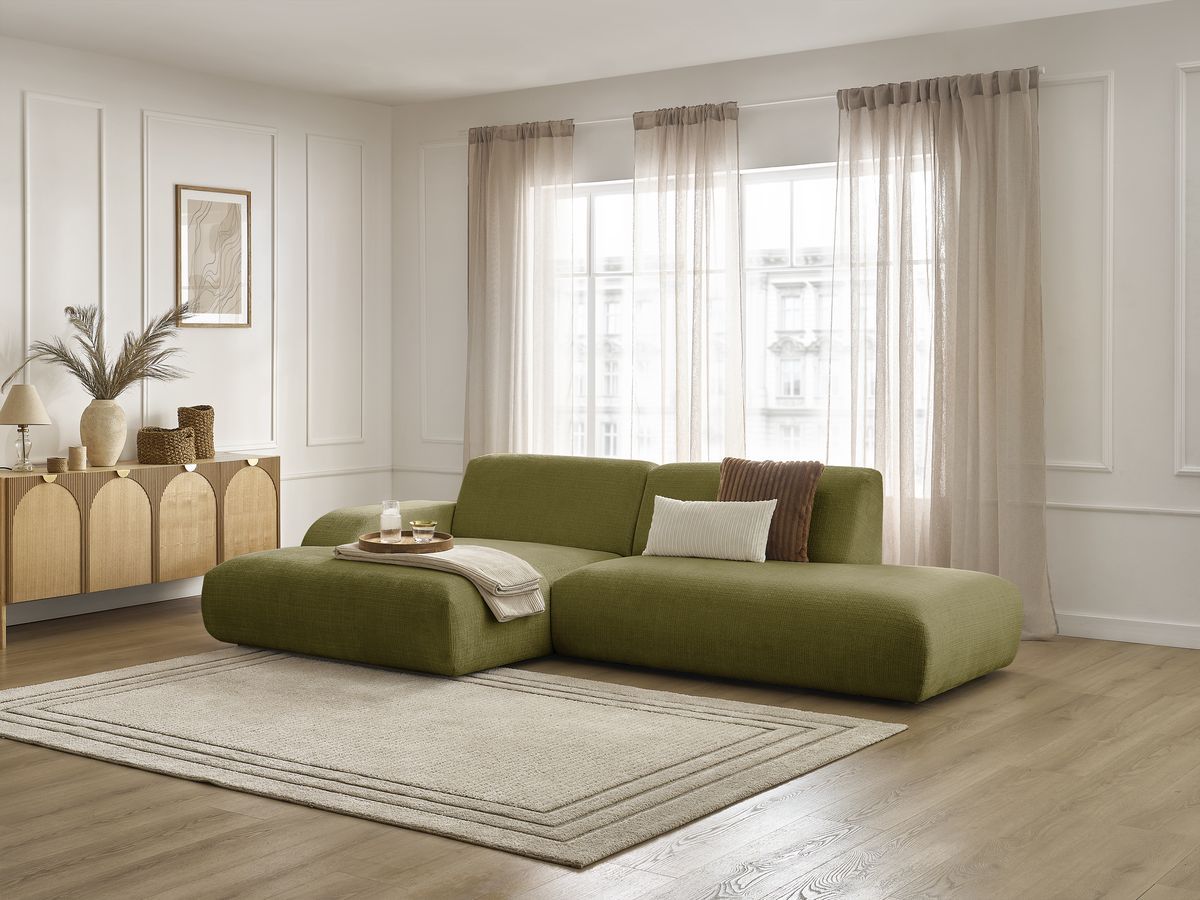 Bobochic Sirius Ecksofa 300 × 170 cm Strukturstoff Grün Ecke links