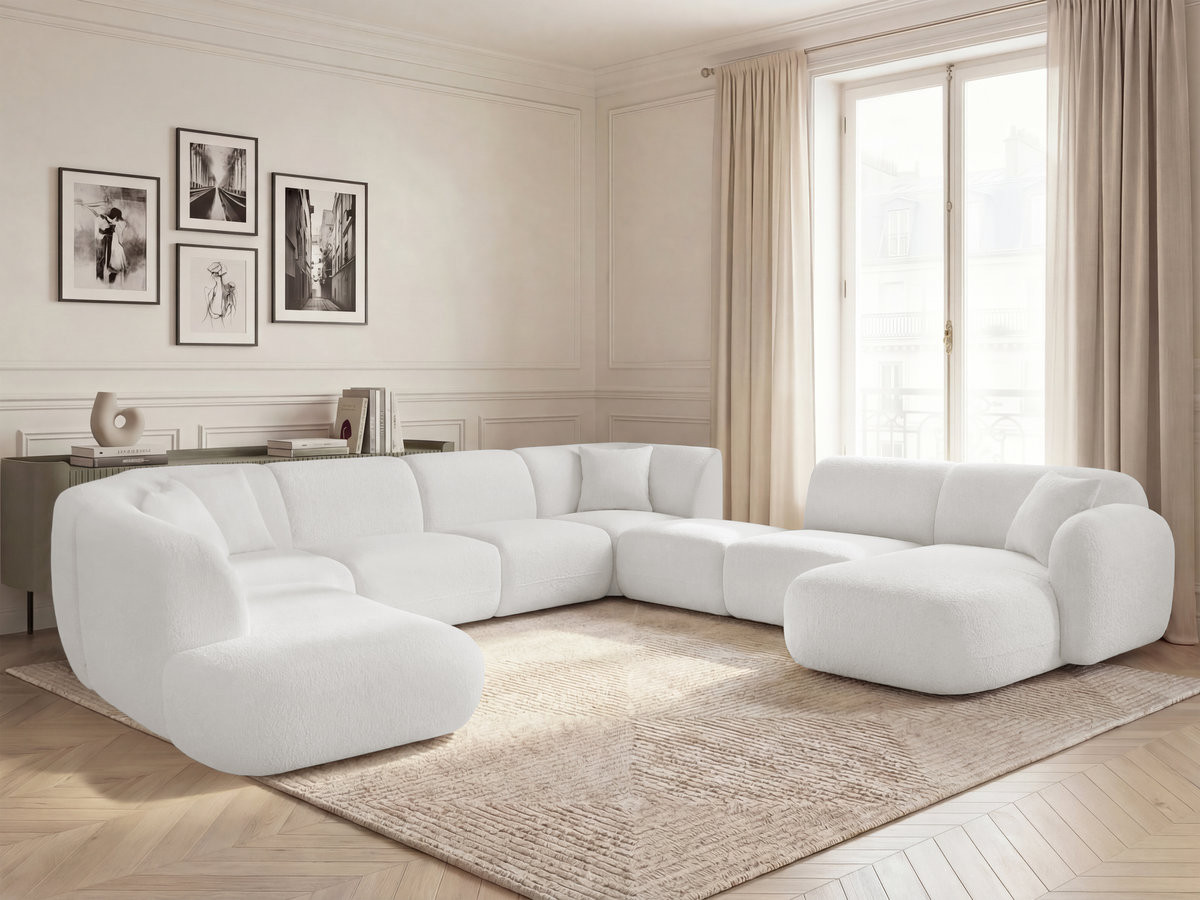 Bobochic Anda Wohnlandschaft mit Pouf 396 × 357 cm Chenille Weiß Ecke rechts