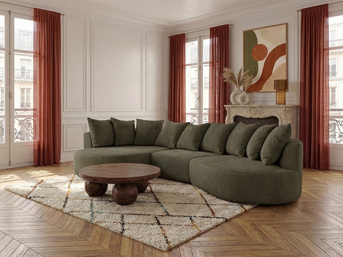 Bobochic Calypso Ecksofa Bouclé-Stoff Grün Ecke links