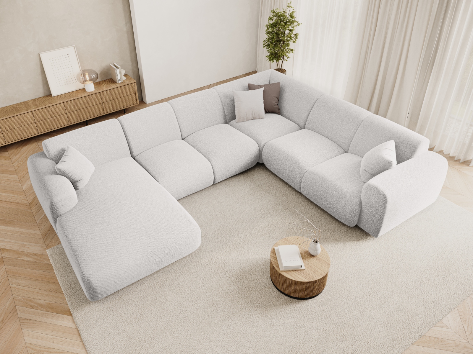 Cosmopolitan Design Panoramasofa Nolio 6-Sitzer Chenille Haga Hellgrau Rechts