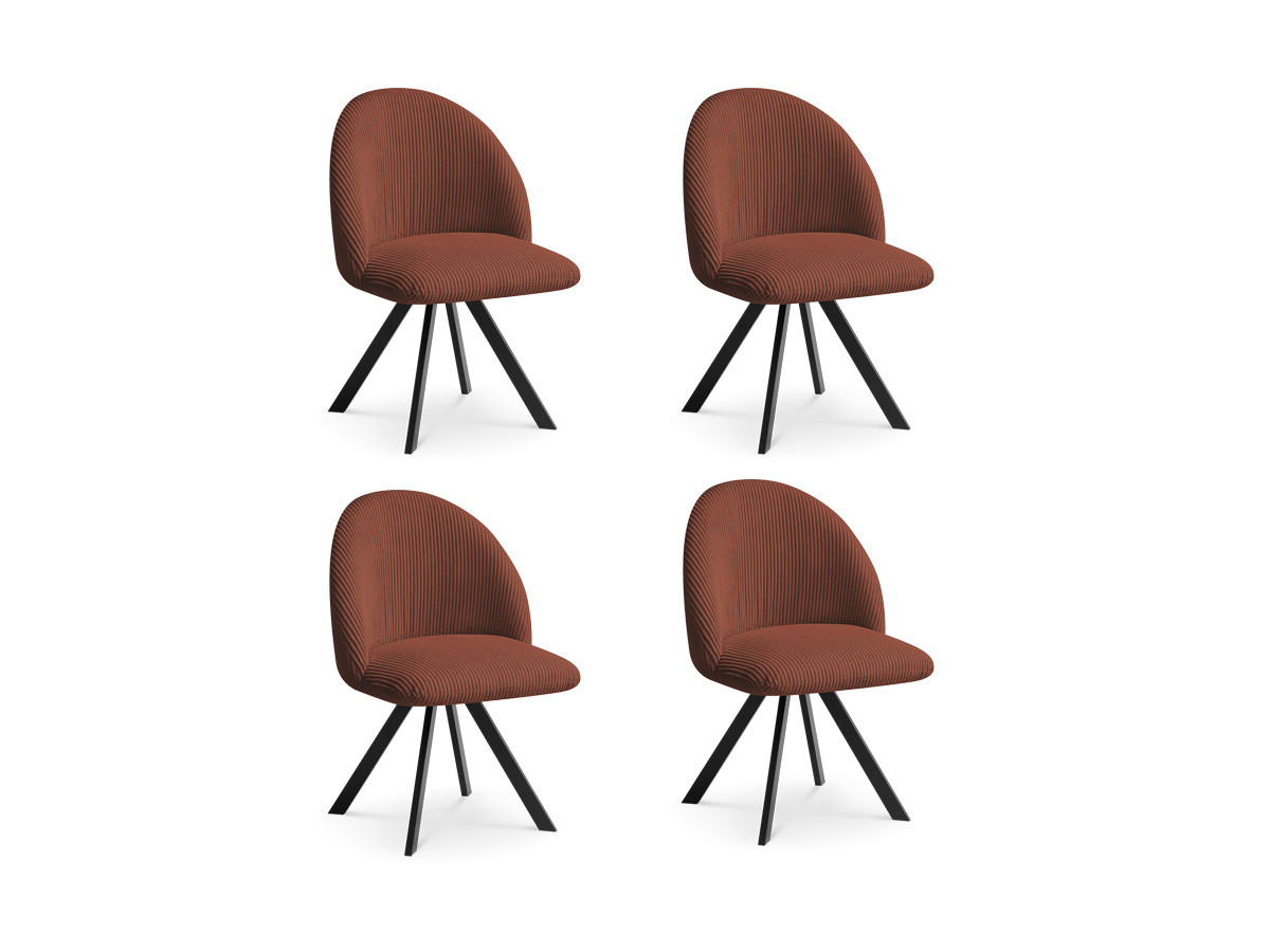 Bobochic Lalie Esszimmerstuhl 4er-Set mit Sternfuß Cordsamt Orange