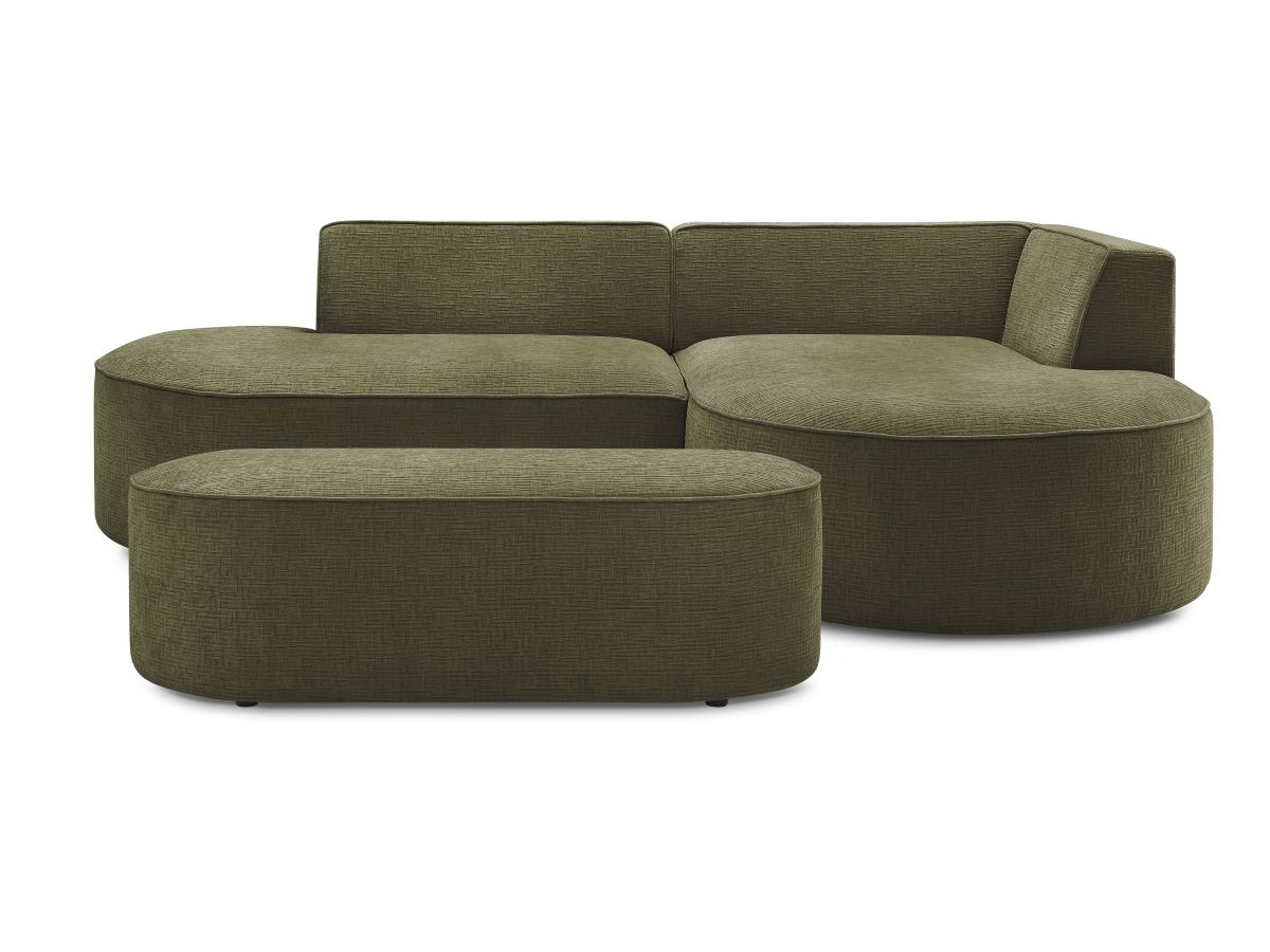 Bobochic Rousseau Ecksofa mit Pouf Strukturstoff Grün Ecke rechts