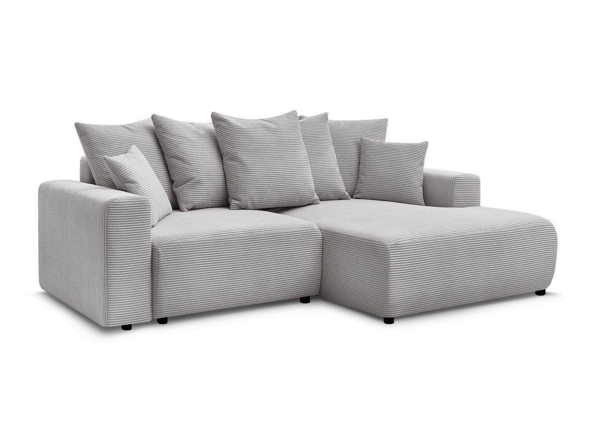 Bobochic Atilla Ecksofa mit Schlaffunktion und Bettkasten Cordsamt Hellgrau Ecke rechts