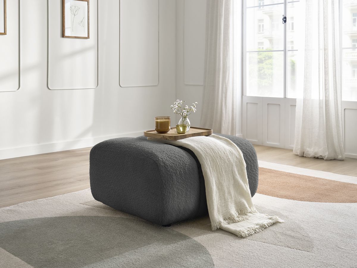 Bobochic Talia Pouf Bouclé-Stoff Dunkelgrau