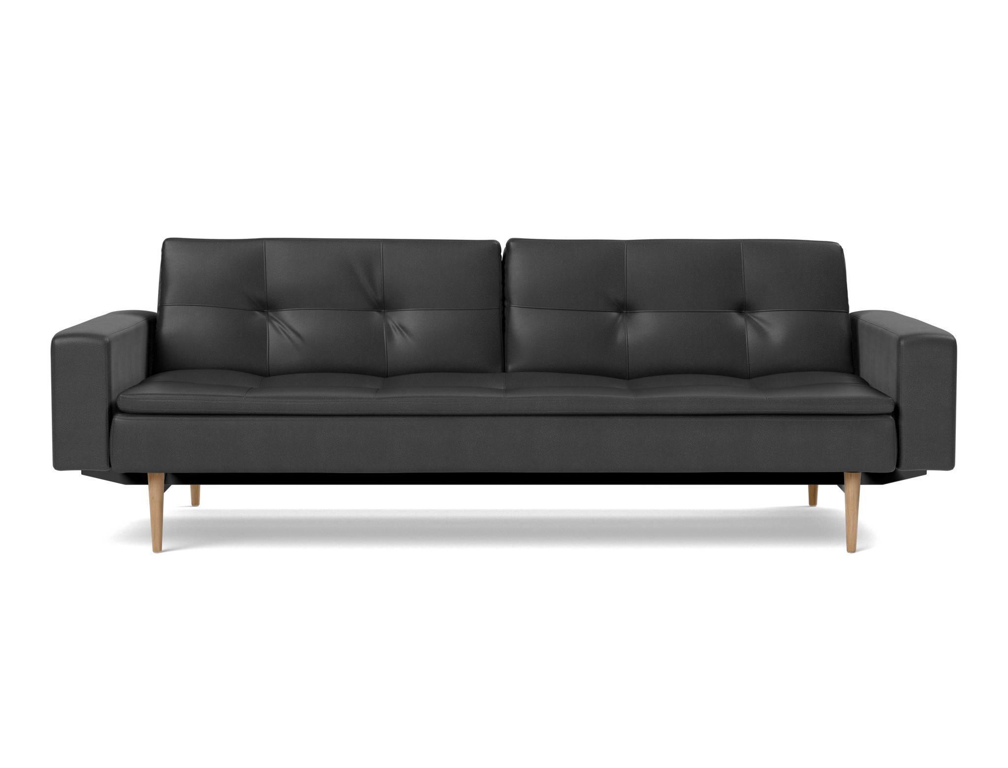 Schlafsofa Dublexo mit Armlehnen Lederoptik Faunal 550-Black Beine Styletto Eiche hell