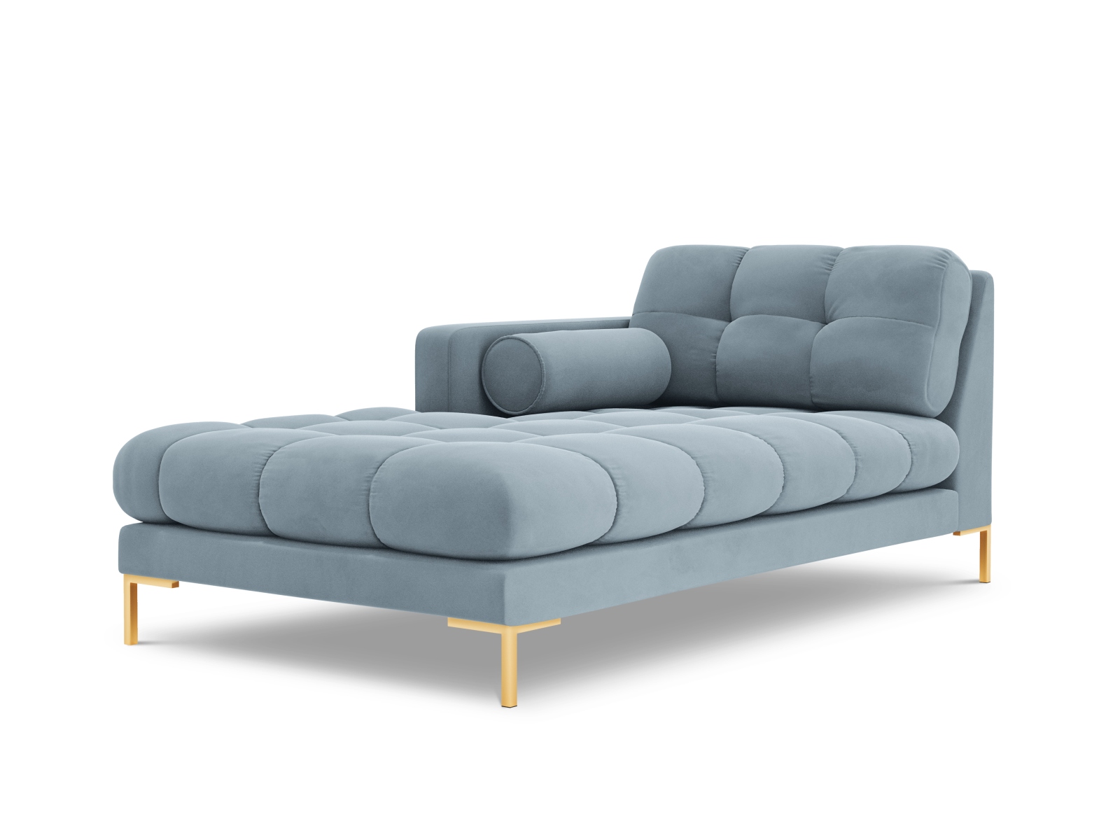 Cosmopolitan Design Chaiselongue Bali Samt Bluvel Hellblau Links Beine Gold