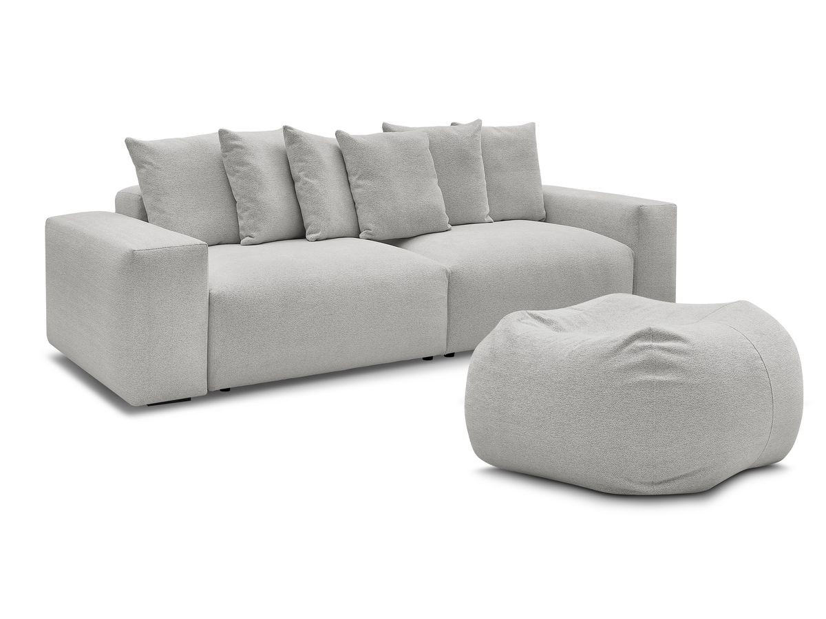 Bobochic Voltaire Sofa 5-Sitzer mit Pouf Melange-Stoff Hellgrau