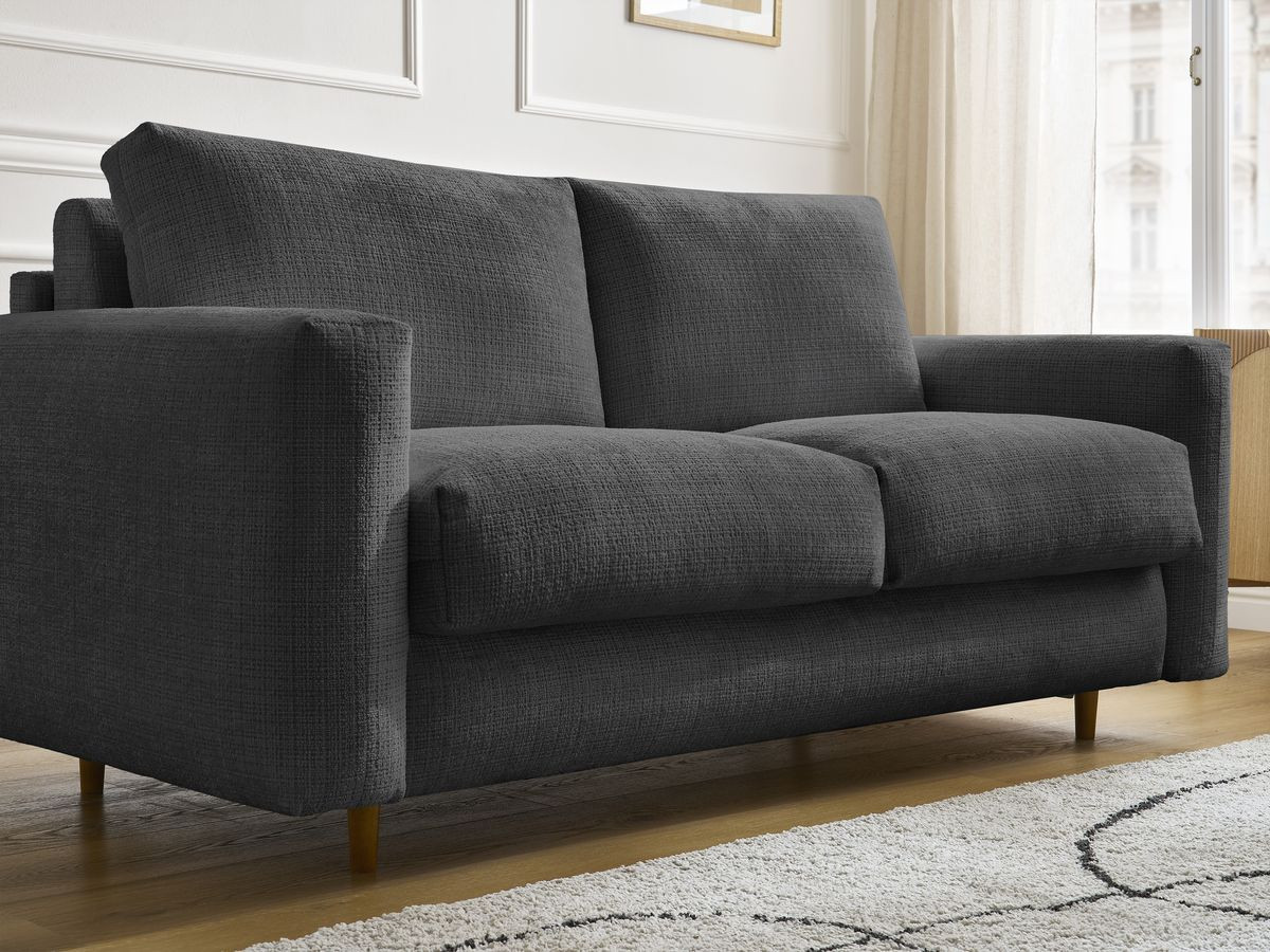 Bobochic Cocoone Schlafsofa 3-Sitzer Strukturstoff Schwarz, Liegefläche 140 × 200 cm