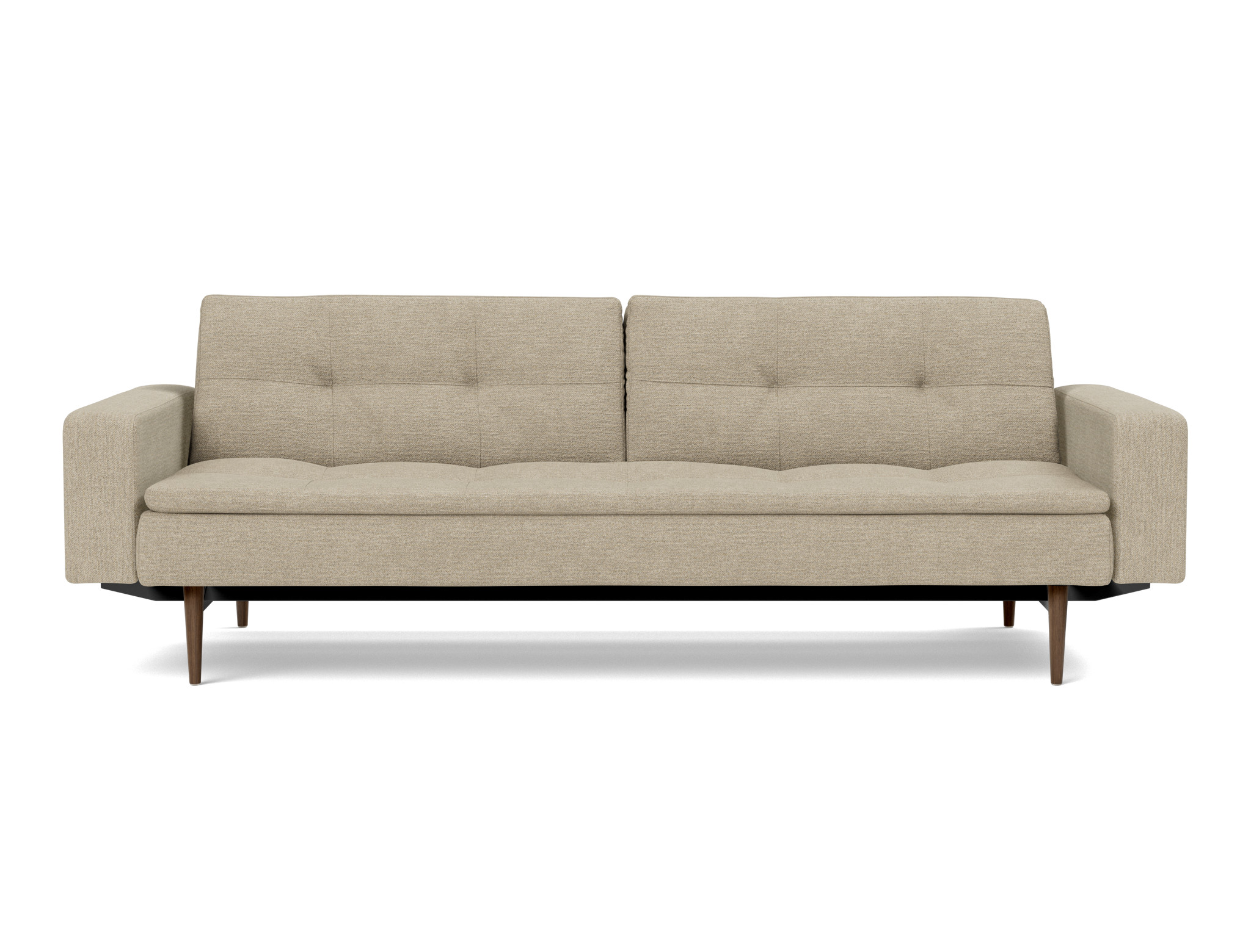 Schlafsofa Dublexo mit Armlehnen Strukturierter Stoff Taura 356-Sand Beine Styletto Eiche dunkel