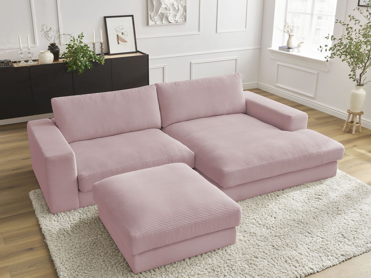 Bobochic Leonard Ecksofa mit Pouf 234 × 159 cm Cordsamt Violett Ecke rechts