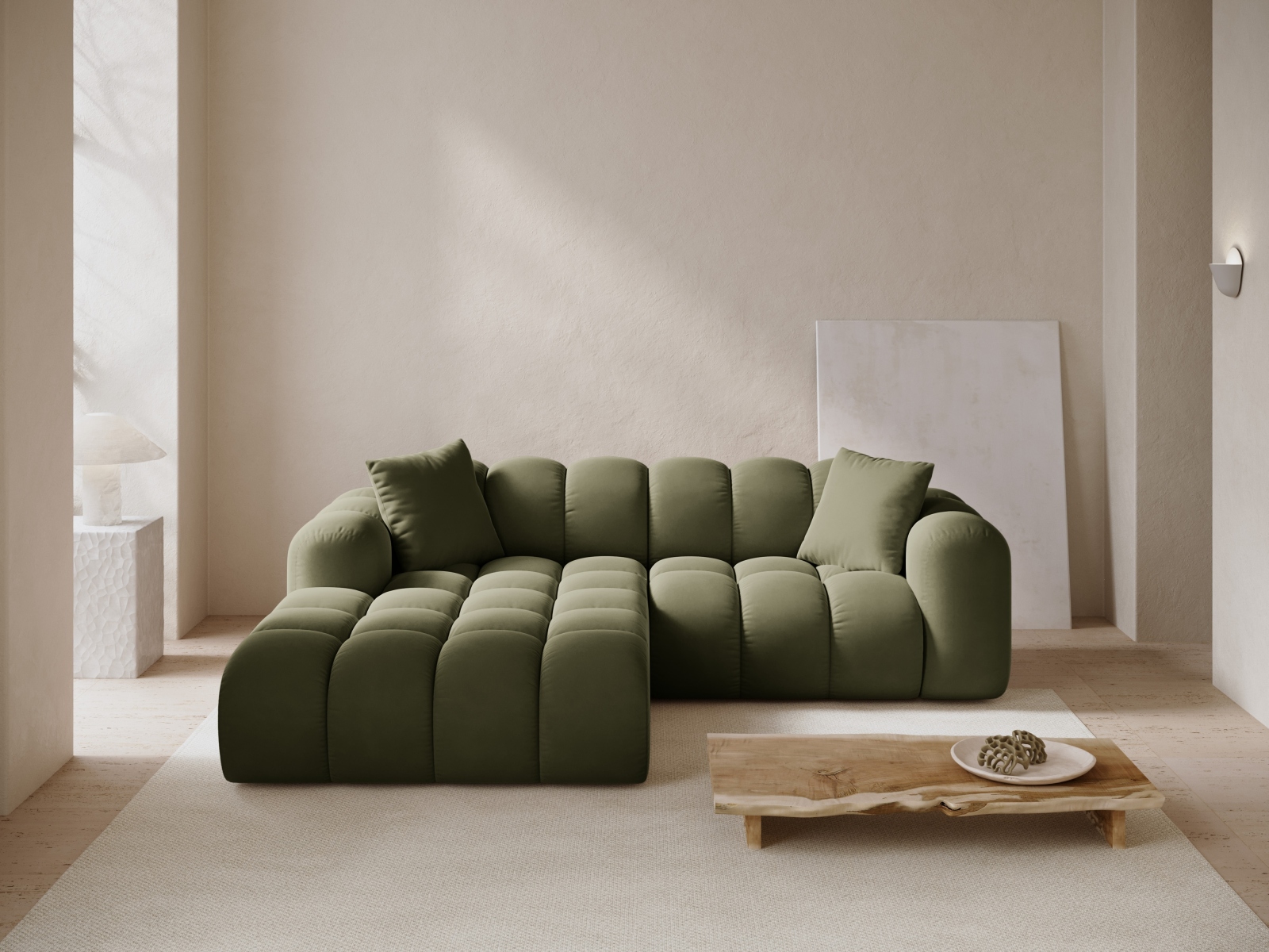 Cosmopolitan Design Ecksofa Treno 3-Sitzer Samt Bluvel Grün Links