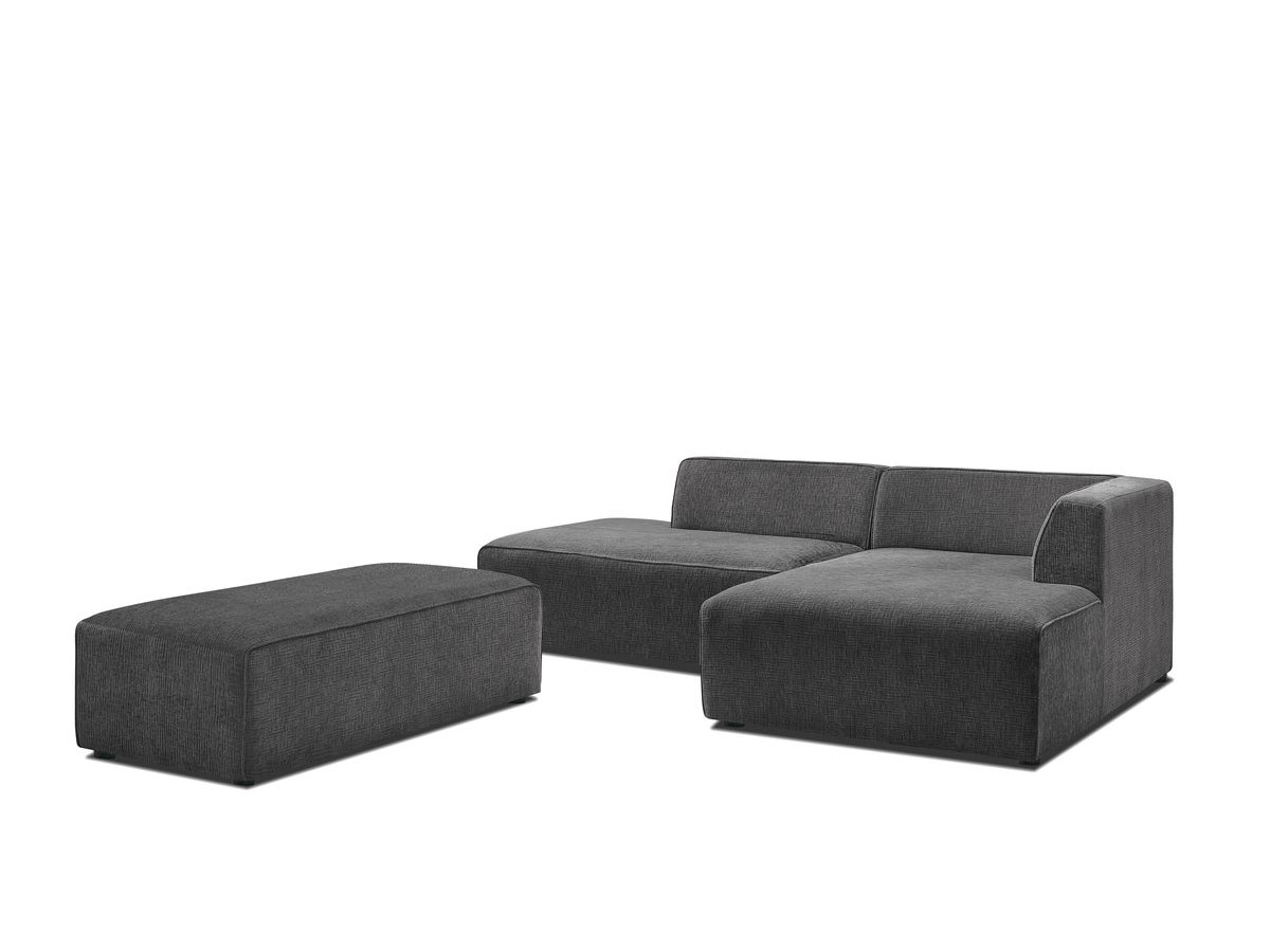 Bobochic Megeve Ecksofa mit Schlaffunktion und Pouf Strukturstoff Dunkelgrau Ecke rechts
