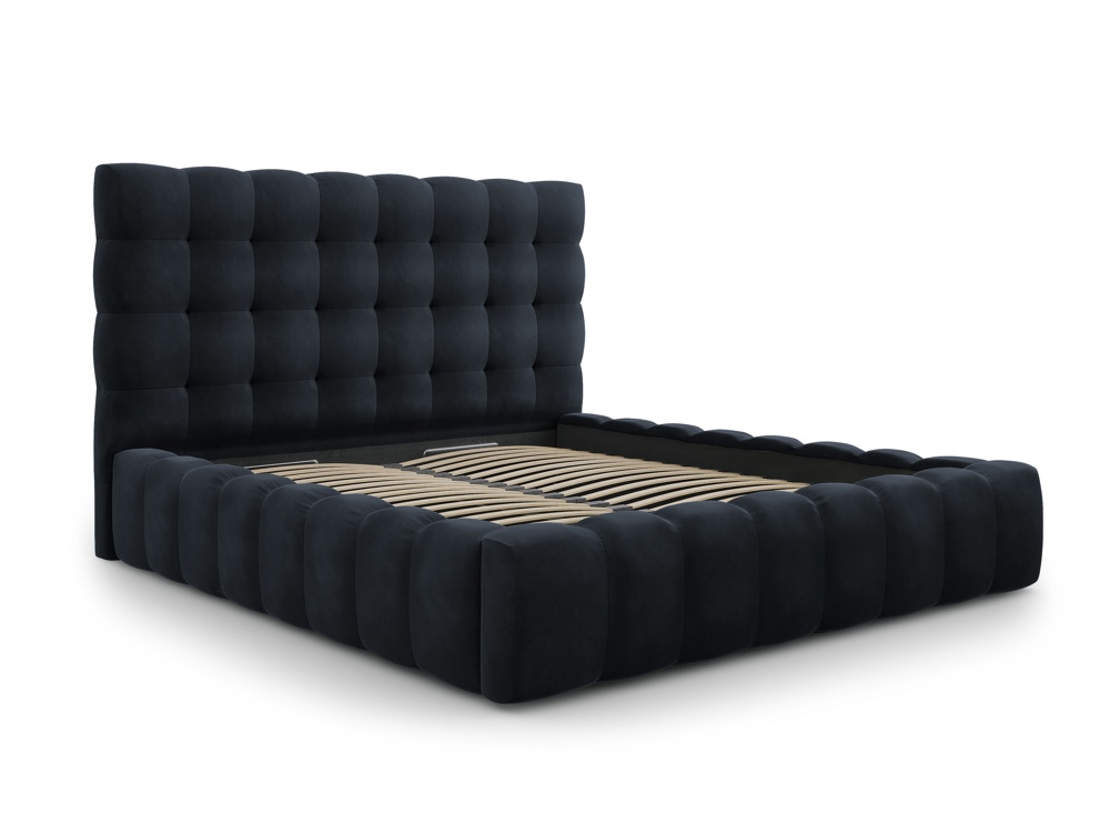 Cosmopolitan Design Stauraumbett mit Kopfteil Bali 140x200 Samt Bluvel Dunkelblau