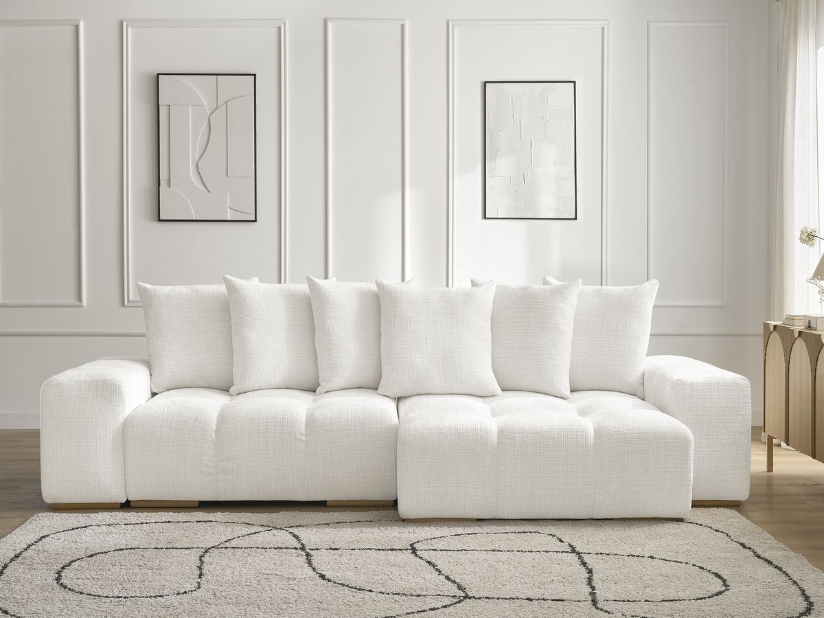 Bobochic Anakin Ecksofa, 6 Kissen Strukturstoff Weiß