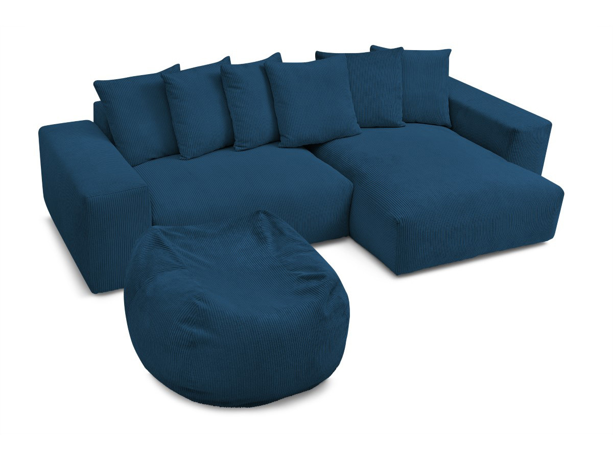 Bobochic Voltaire Ecksofa mit Pouf 310 × 174 cm Cordsamt Dunkelblau