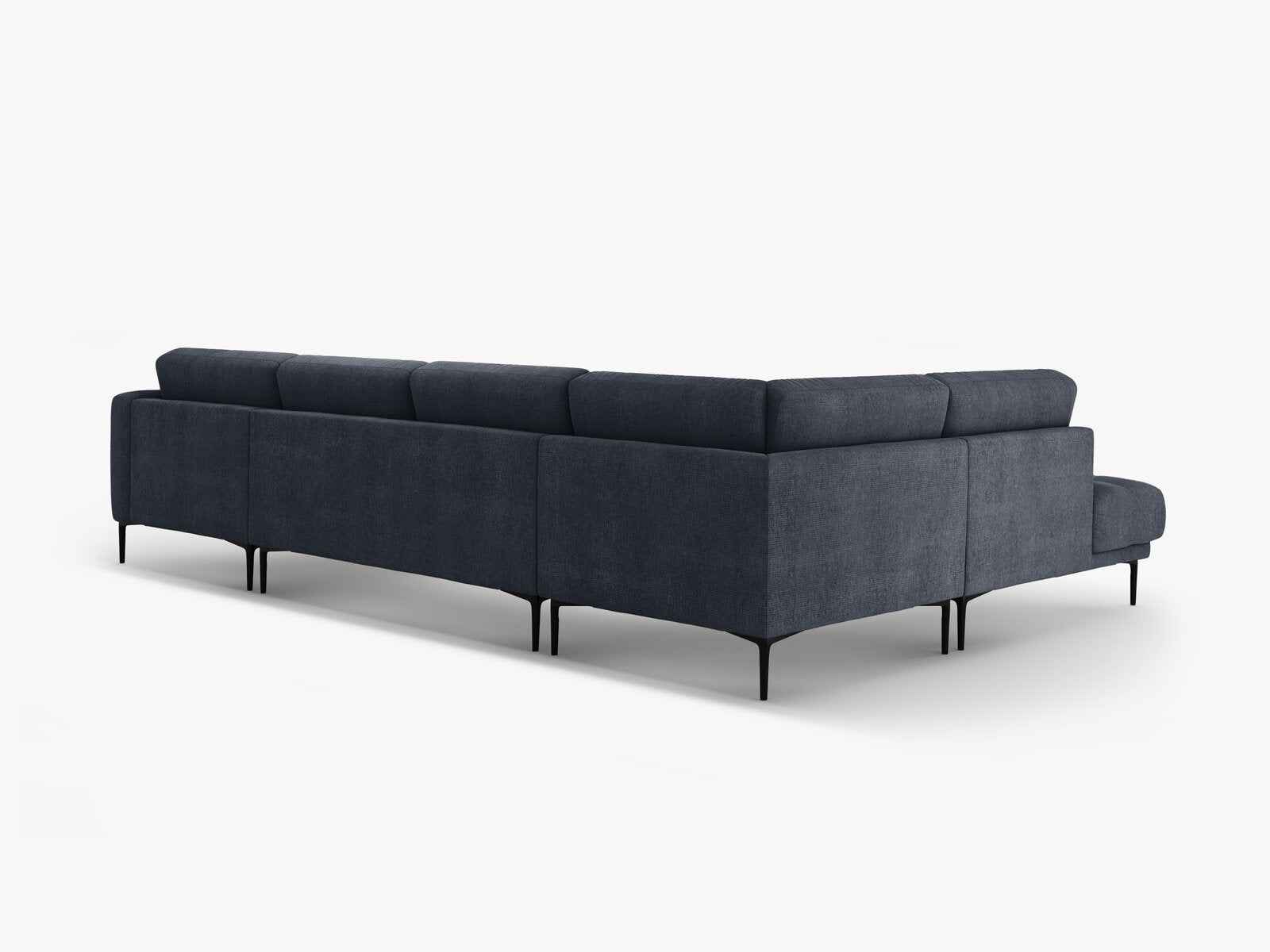 Micadoni Panorama Ecksofa Bemy 7-Sitzer Links Strukturierter Stoff Dunkelblau
