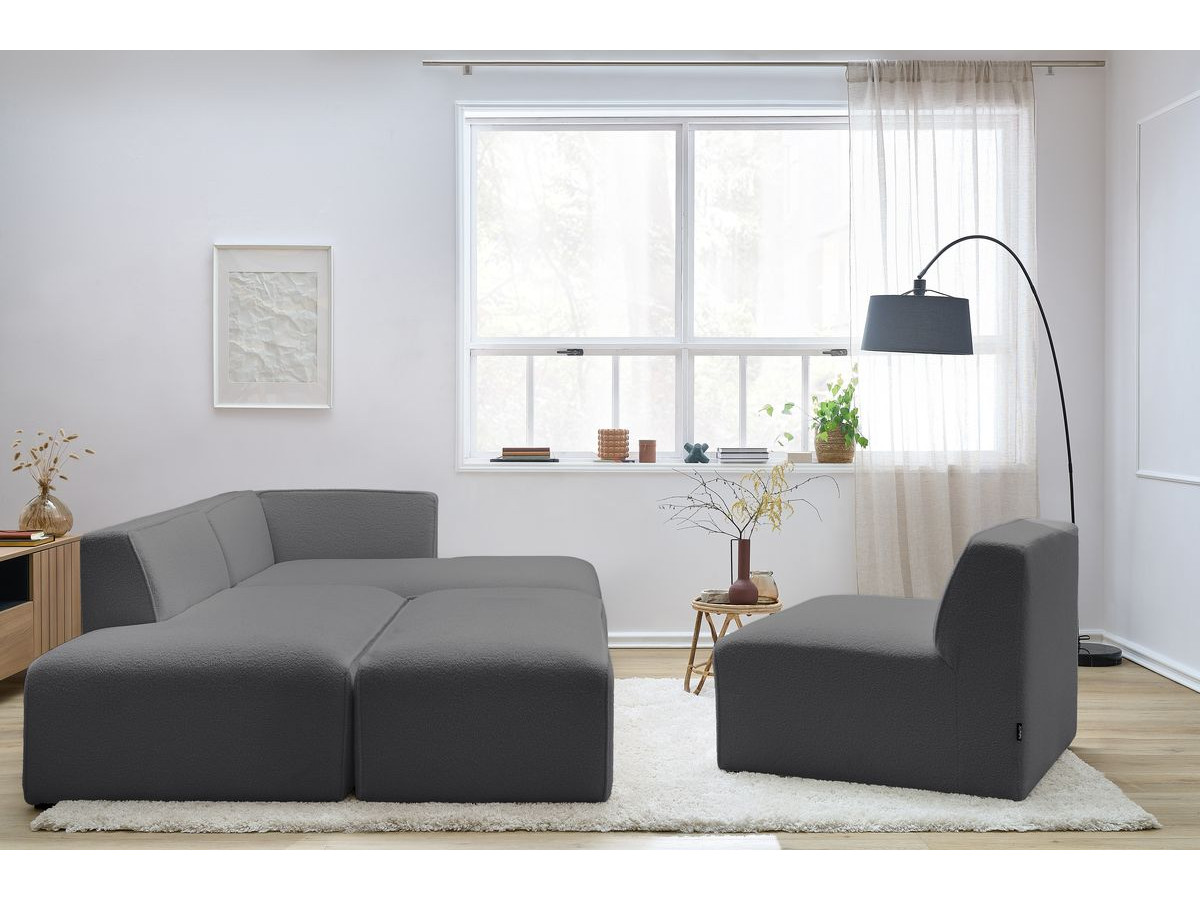 Bobochic Megeve Ecksofa mit Pouf Bouclé-Stoff Dunkelgrau Ecke rechts