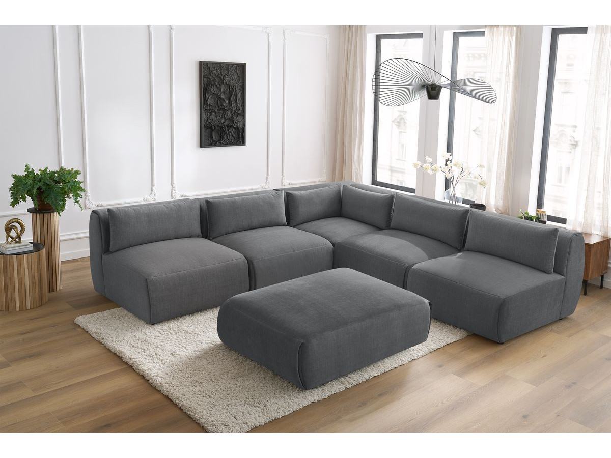 Bobochic Jeanne Ecksofa mit Pouf Samt Dunkelgrau