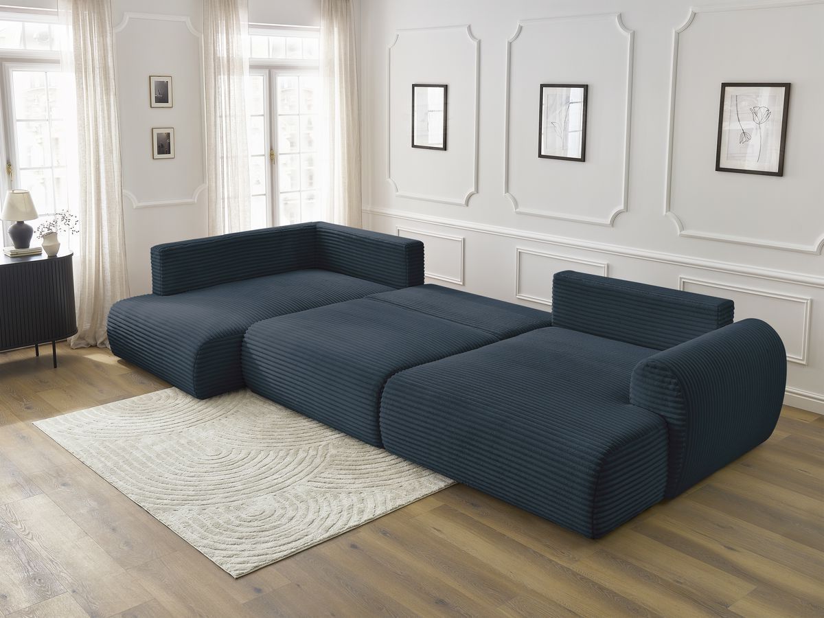 Bobochic Lucien Wohnlandschaft Breitcord weich Dunkelblau Ecke rechts