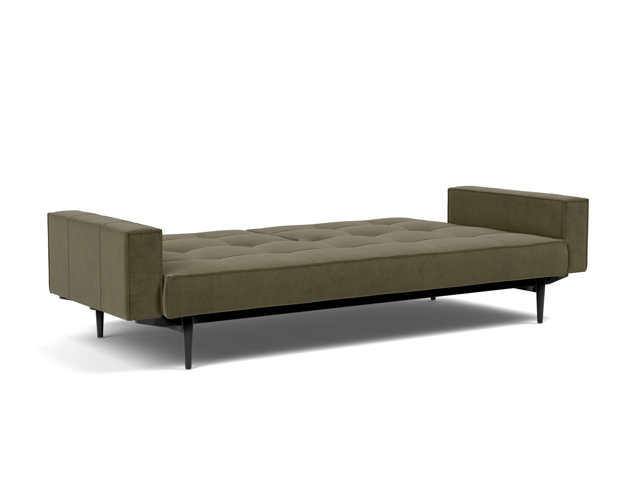 Schlafsofa Splitback mit Armlehnen Kord Cordufine 316-Pine-Green Beine Styletto Eiche schwarz