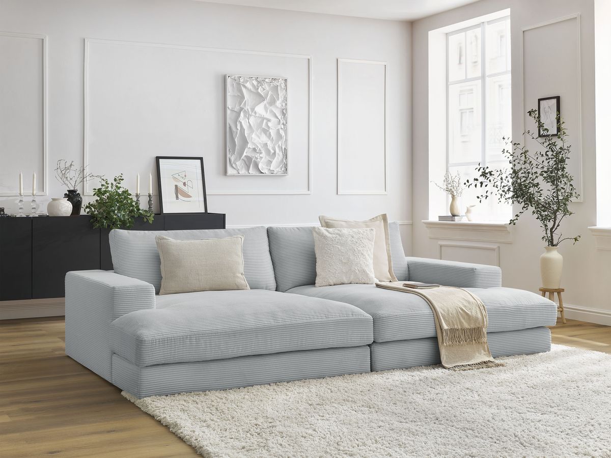 Bobochic Leonard Sofa 4-Sitzer 234 × 159 cm Cordsamt Hellgrau