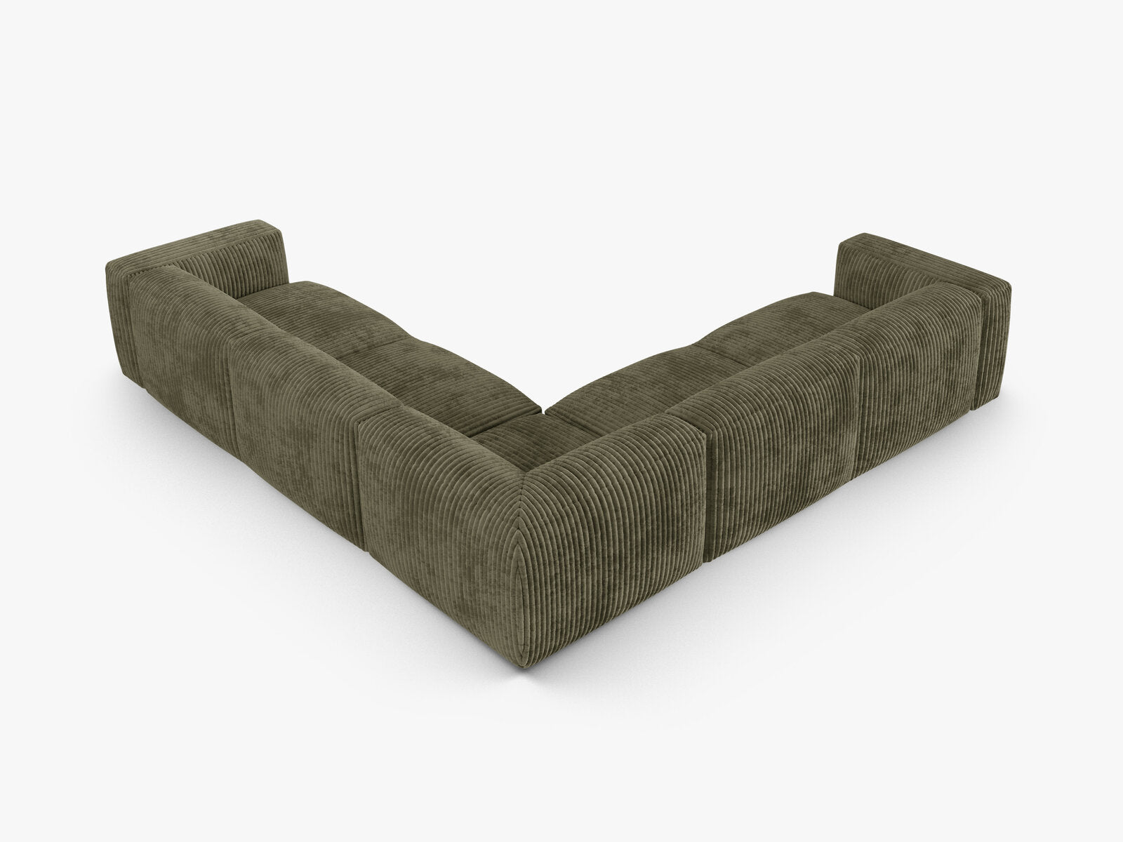 Micadoni modulares symmetrisches Ecksofa XL Martina 5-Sitzer 90cm Sitztiefe Kord Tilia Moßgrün
