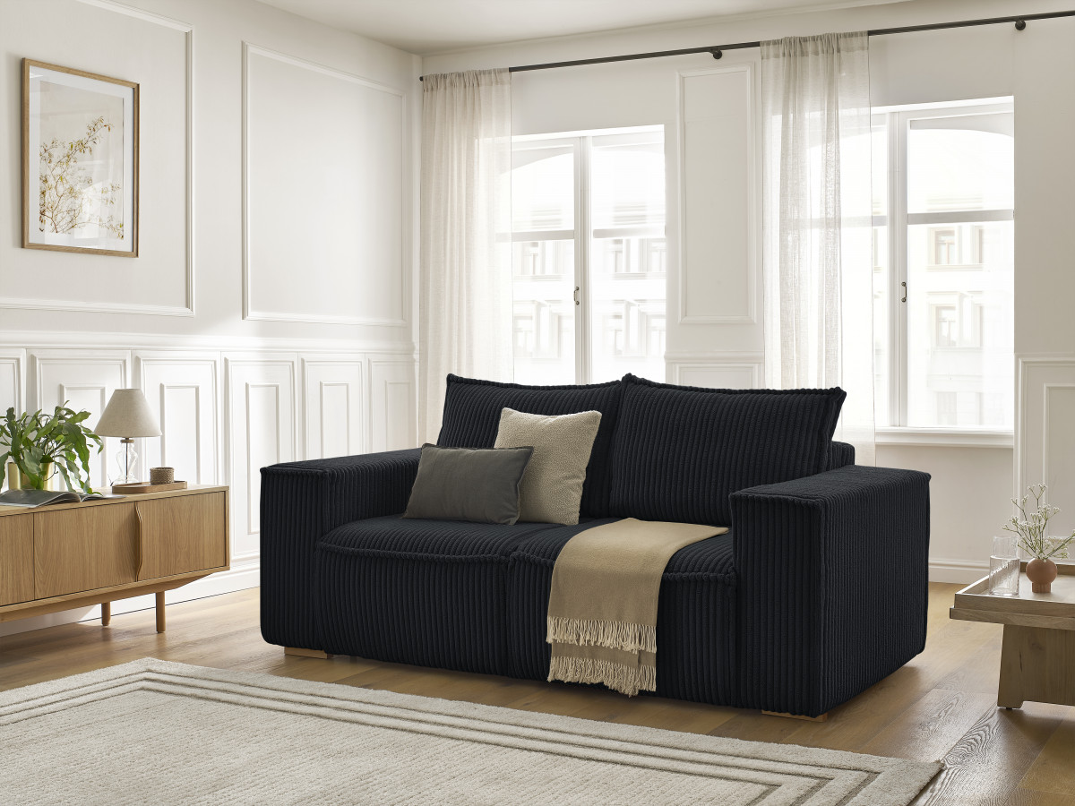 Bobochic Chelsea Schlafsofa 3-Sitzer Cordsamt Schwarz, Liegefläche 160 × 200 cm
