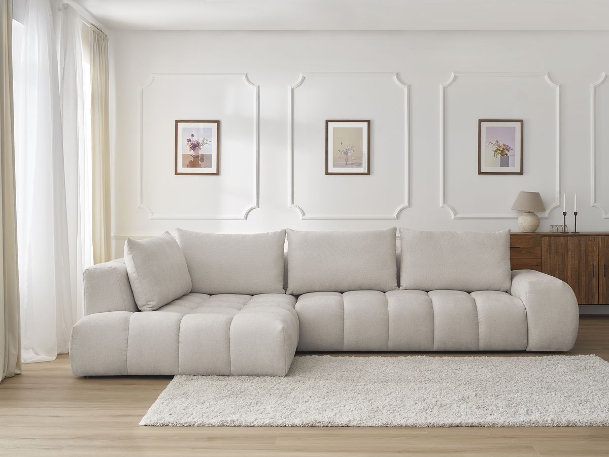 Bobochic Everest Ecksofa, 4 Kissen Strukturstoff Beige Ecke links