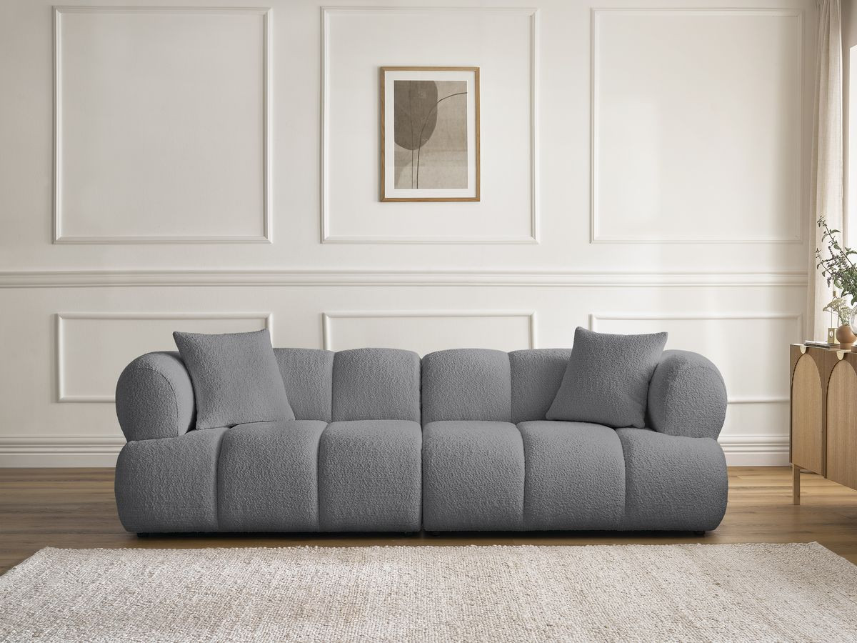 Bobochic Pamira Sofa 3-Sitzer Bouclé-Stoff Dunkelgrau