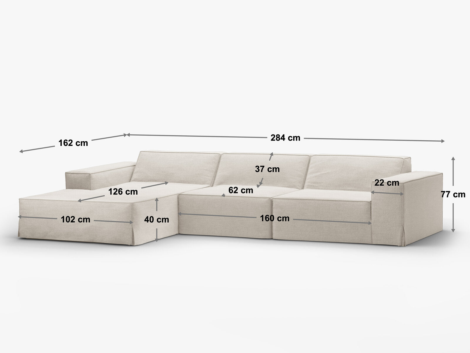 Micadoni Ecksofa Jodie 4-Sitzer Rechts Strukturierter Stoff Lins Sand