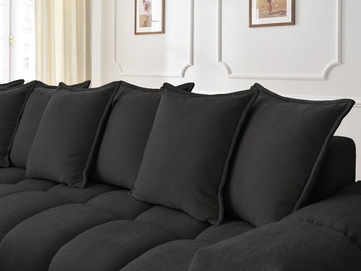 Bobochic Everest Ecksofa mit Schlaffunktion und Pouf, 10 Kissen Strukturstoff Schwarz Ecke links