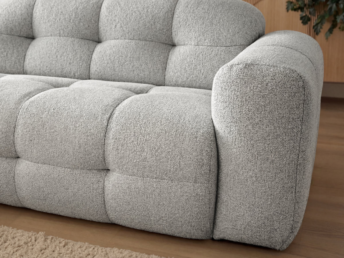 Bobochic Laura Sofa 3-Sitzer mit großem Pouf Melange-Stoff Hellgrau
