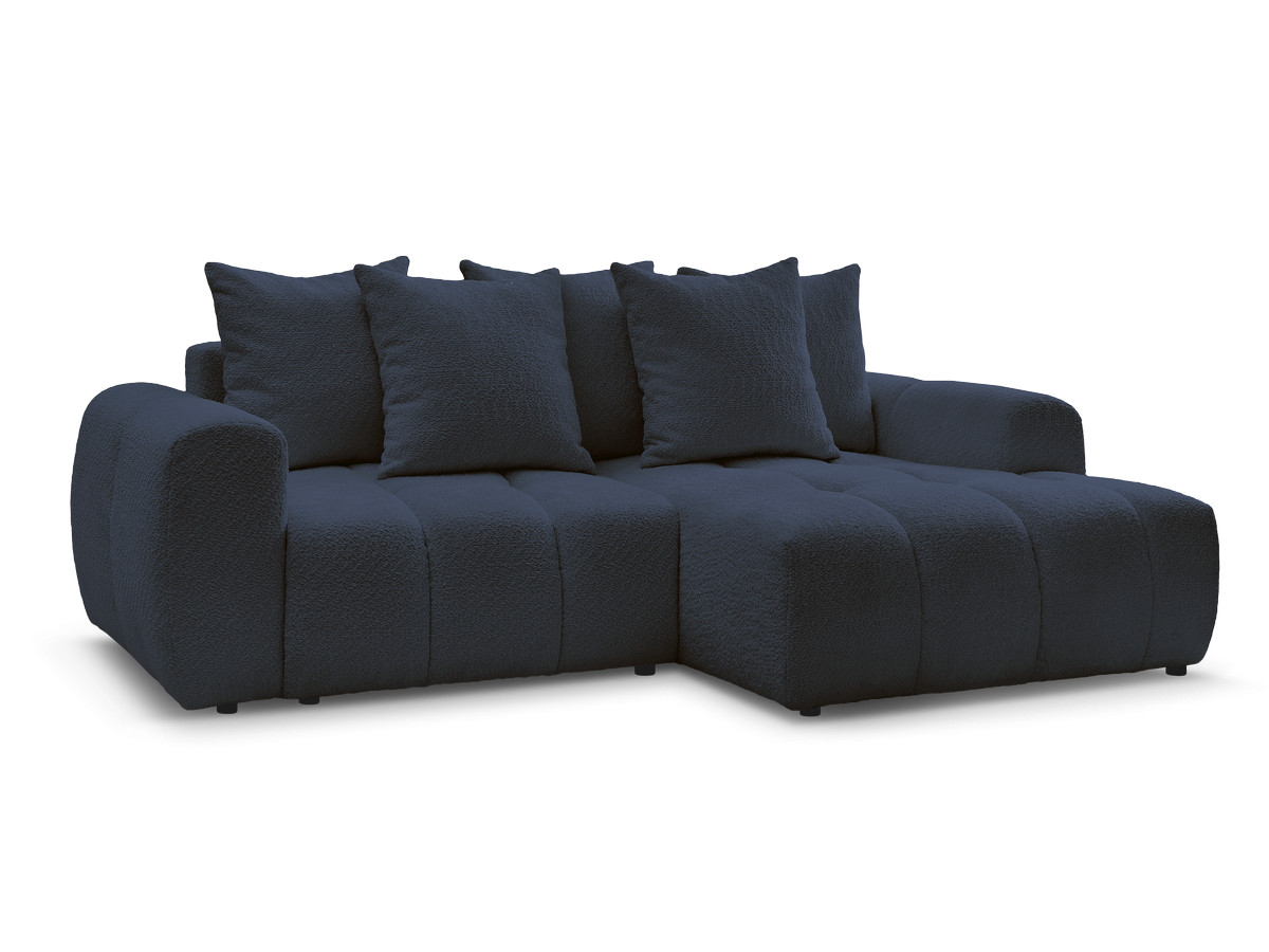 Bobochic Roxelane Ecksofa mit Schlaffunktion und Bettkasten 258 × 150 cm Bouclé-Stoff Dunkelblau Ecke rechts