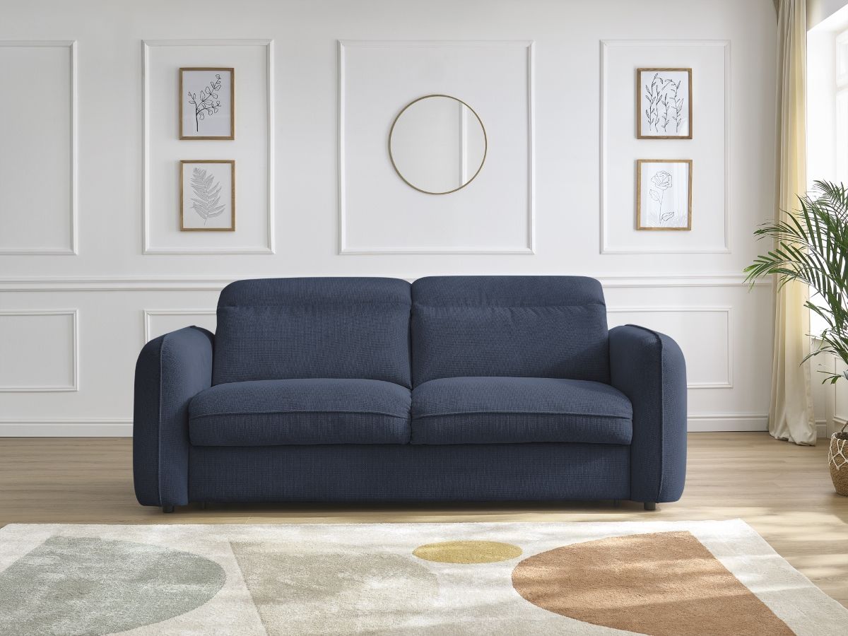 Bobochic Achille Schlafsofa 3-Sitzer Melange-Stoff Dunkelblau, Liegefläche 140 × 200 cm