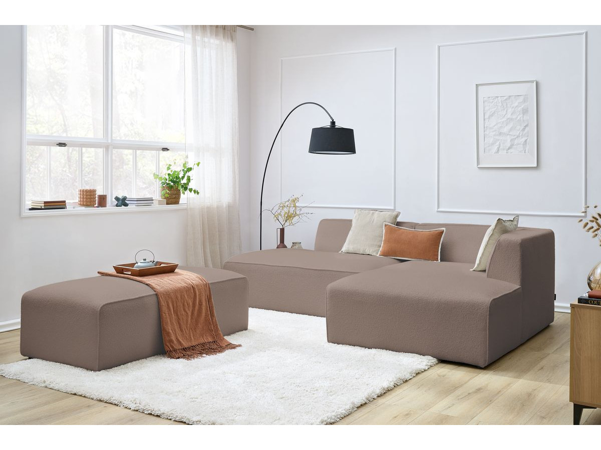 Bobochic Megeve Ecksofa mit Schlaffunktion und Pouf Bouclé-Stoff Braun Ecke rechts