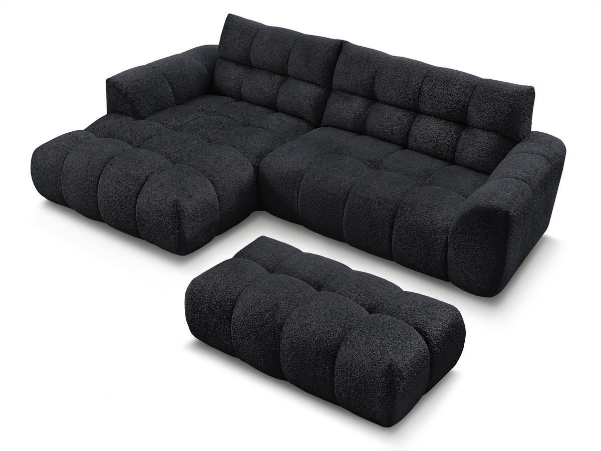 Bobochic Jaya Ecksofa mit Pouf Chenille Schwarz Ecke links