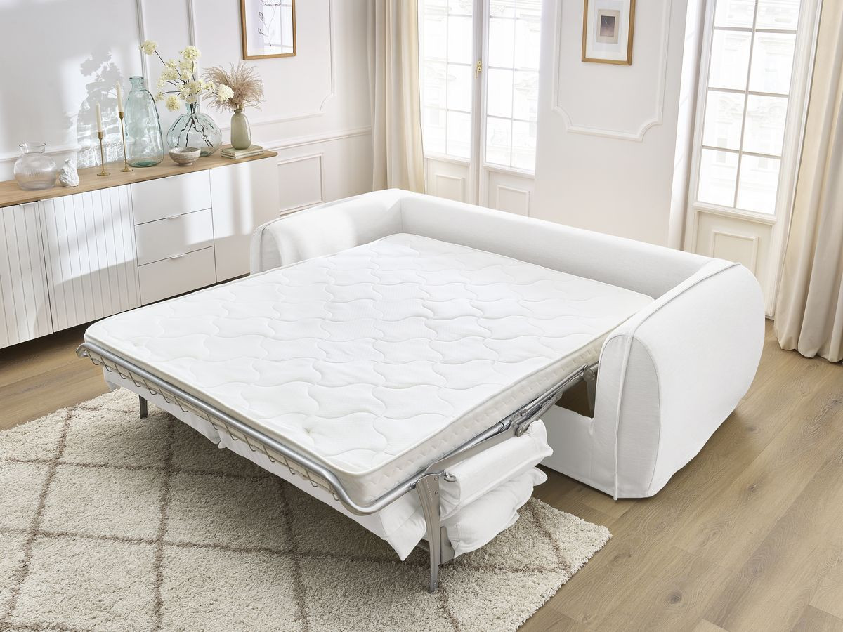 Bobochic Archimede Schlafsofa 3-Sitzer Stoff Weiß, Liegefläche 160 × 194 cm