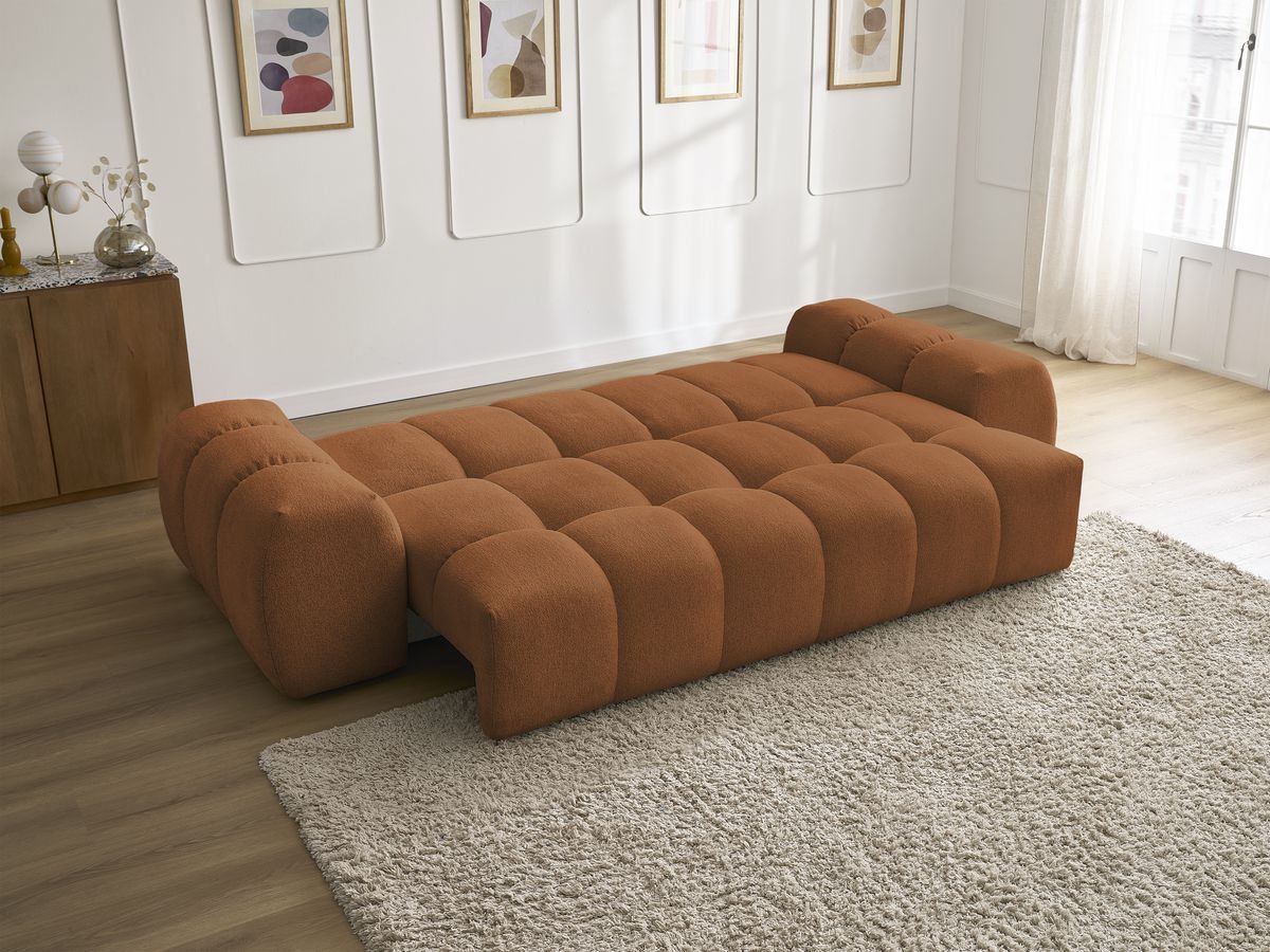 Bobochic Everest Schlafsofa 3-Sitzer mit Bettkasten, 5 Kissen Melange-Stoff Orange
