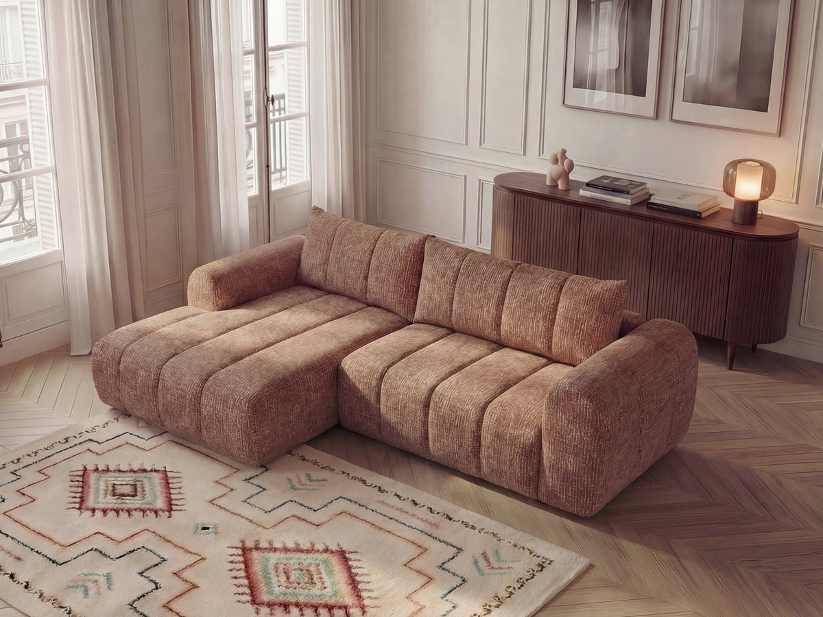 Bobochic Nesty Ecksofa 272 cm Melange-Stoff Orange Ecke links