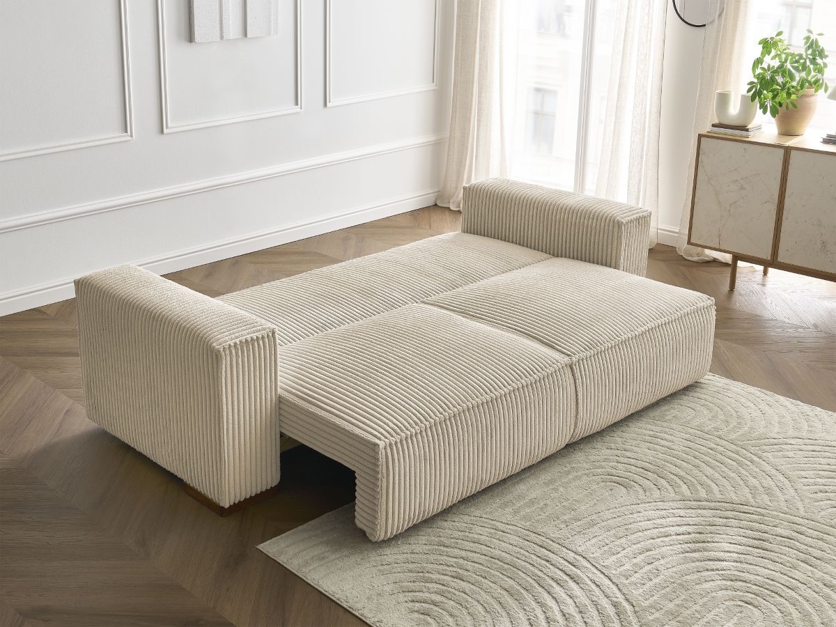 Bobochic Chelsea Schlafsofa 3-Sitzer mit Bettkasten Breitcord weich Taupe