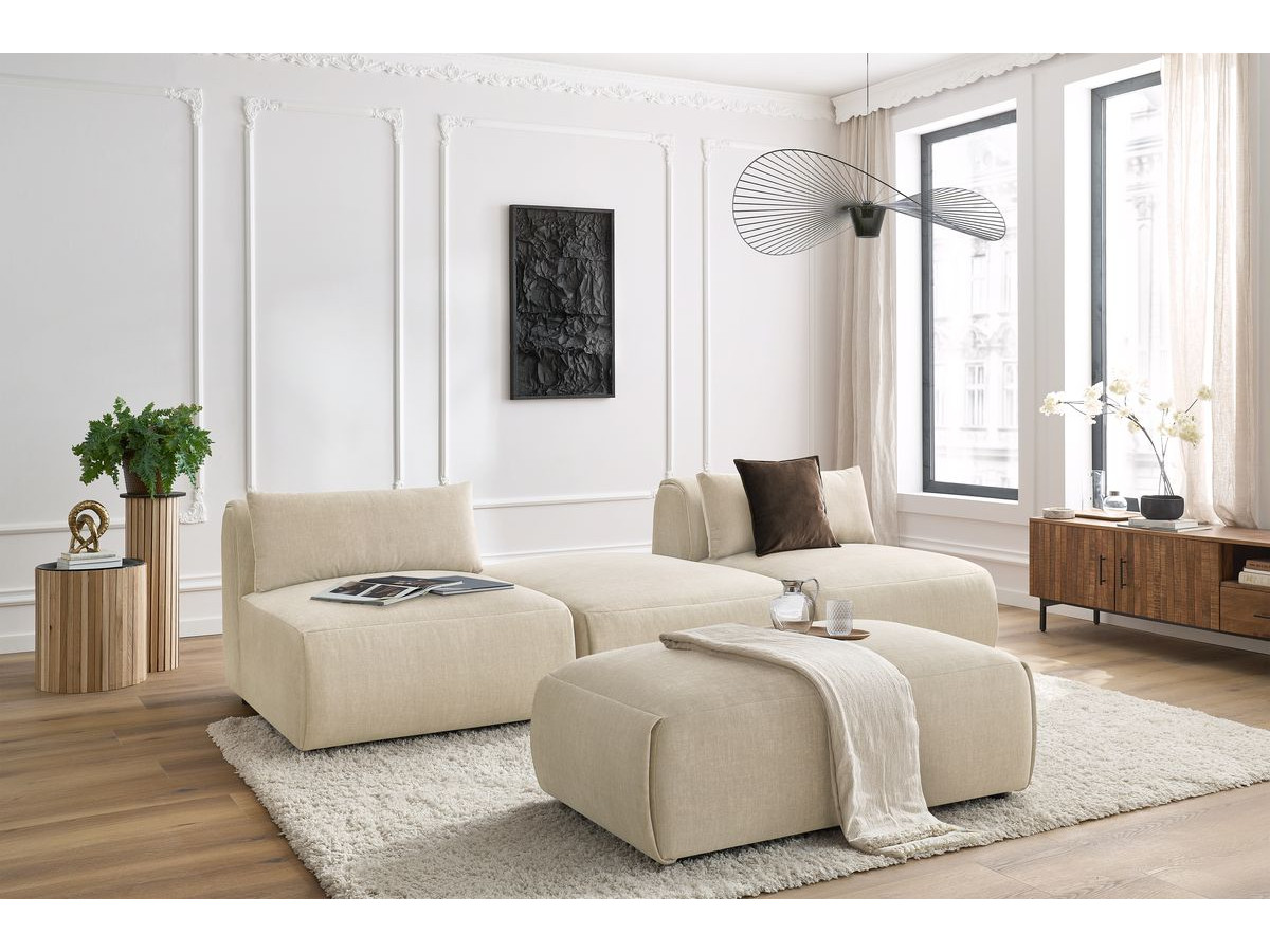 Bobochic Jeanne Sofa 4-Sitzer mit Pouf Samt Beige