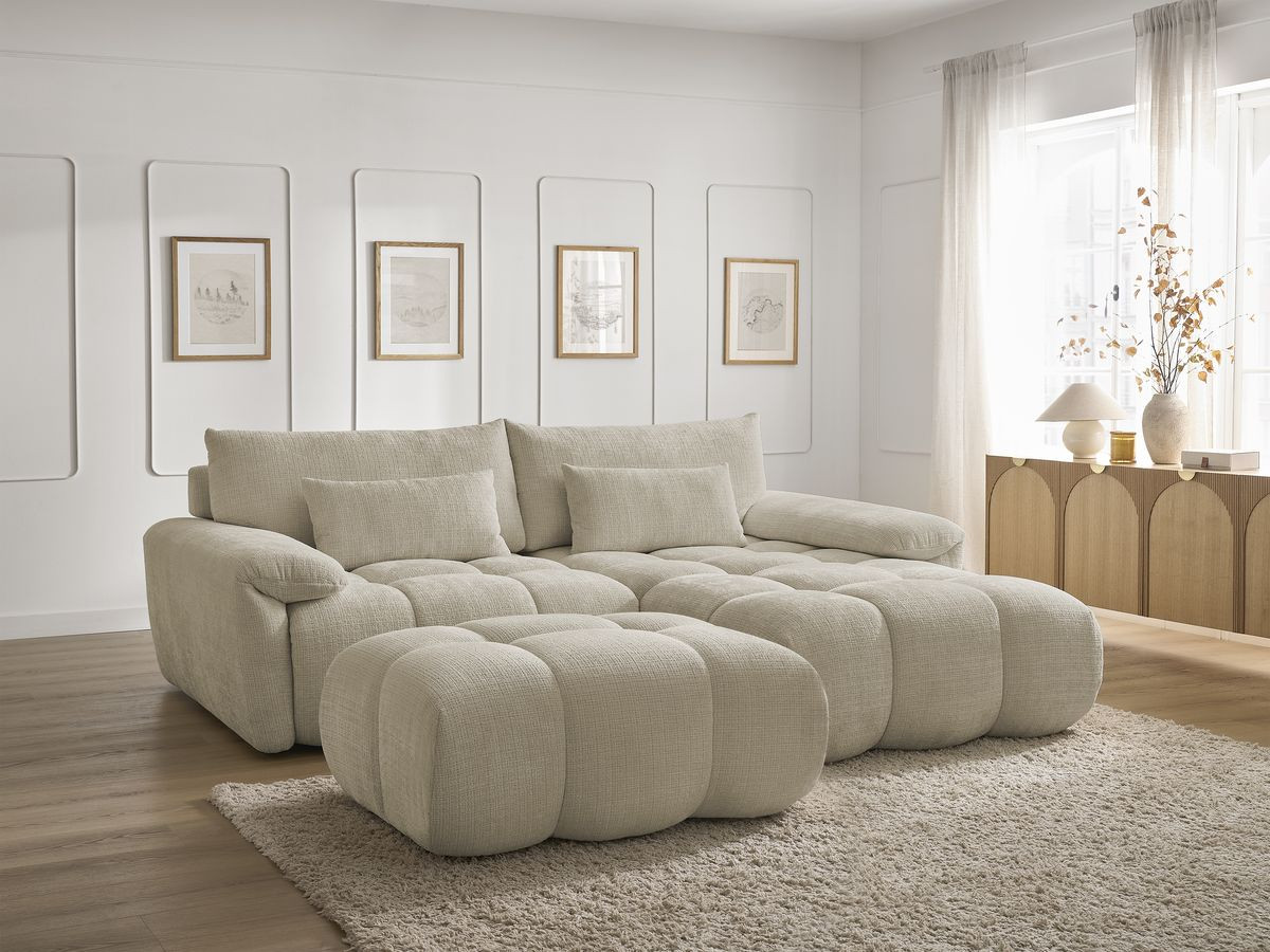 Bobochic Ivane Ecksofa mit Pouf Strukturstoff Beige Ecke rechts