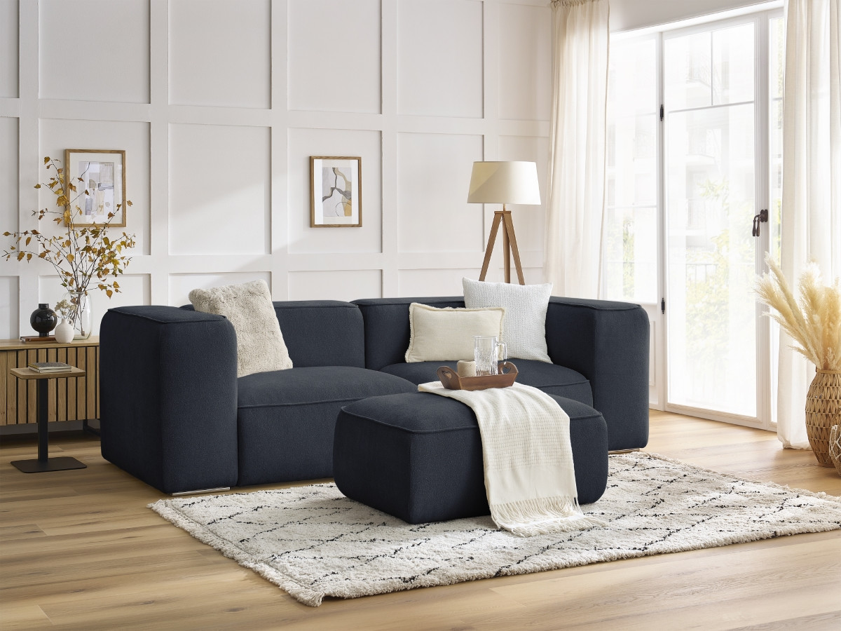 Bobochic Zephyr Sofa 3-Sitzer mit Pouf Strukturstoff Dunkelblau