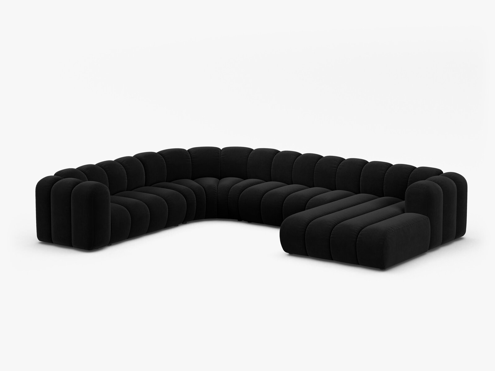 Micadoni Modulares Panorama Ecksofa Lupine 6-Sitzer Links Samt Salvador Schwarz