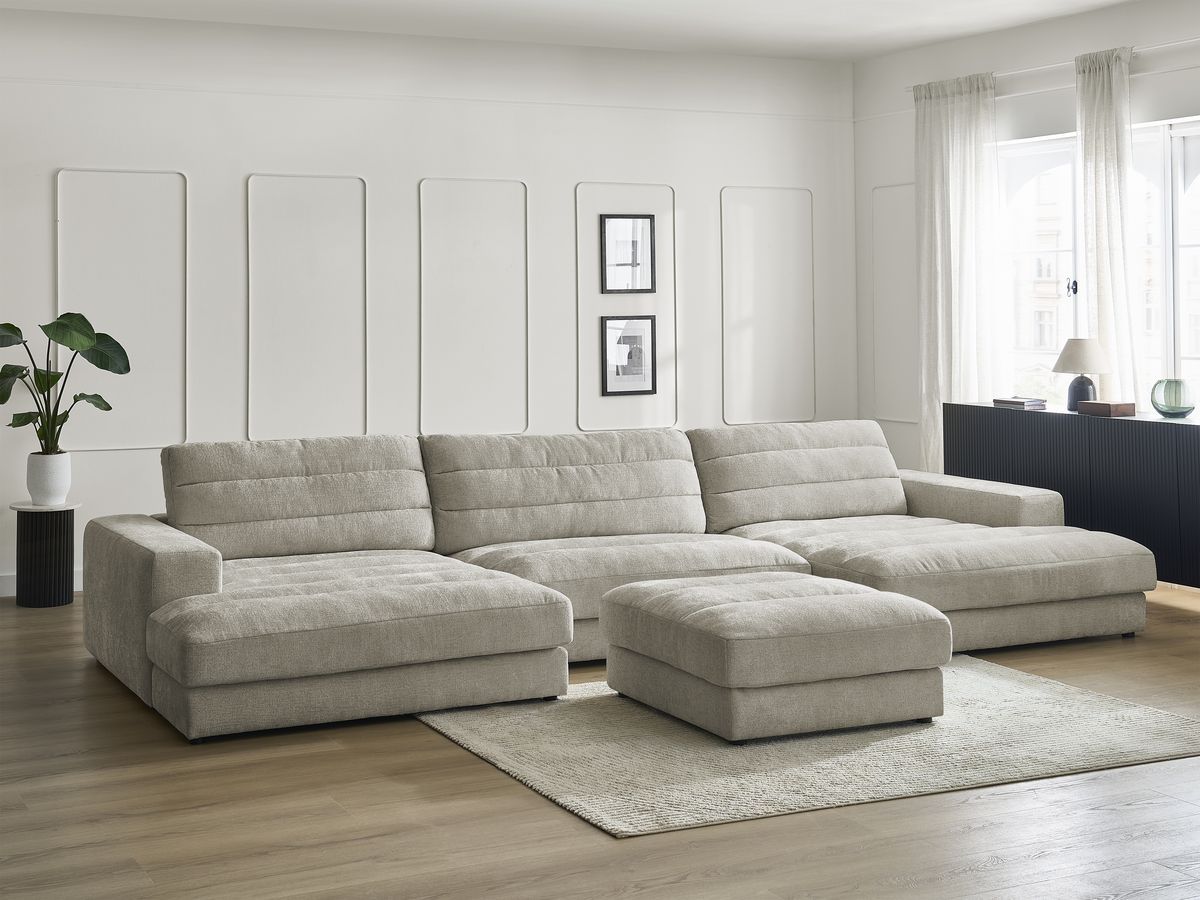 Bobochic Sierra Wohnlandschaft mit Pouf Strukturstoff Taupe
