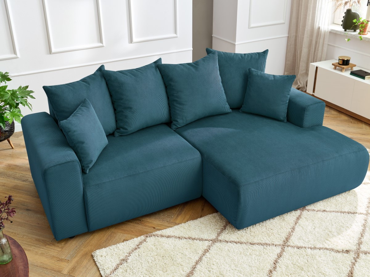 Bobochic Enjoy Ecksofa Cordsamt Dunkelblau Ecke rechts