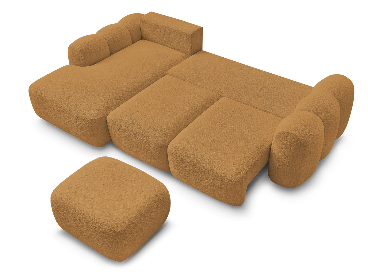 Bobochic Montaigne Ecksofa mit Schlaffunktion und Bettkasten und Pouf 276 × 164 cm Bouclé-Stoff Gelb Ecke links