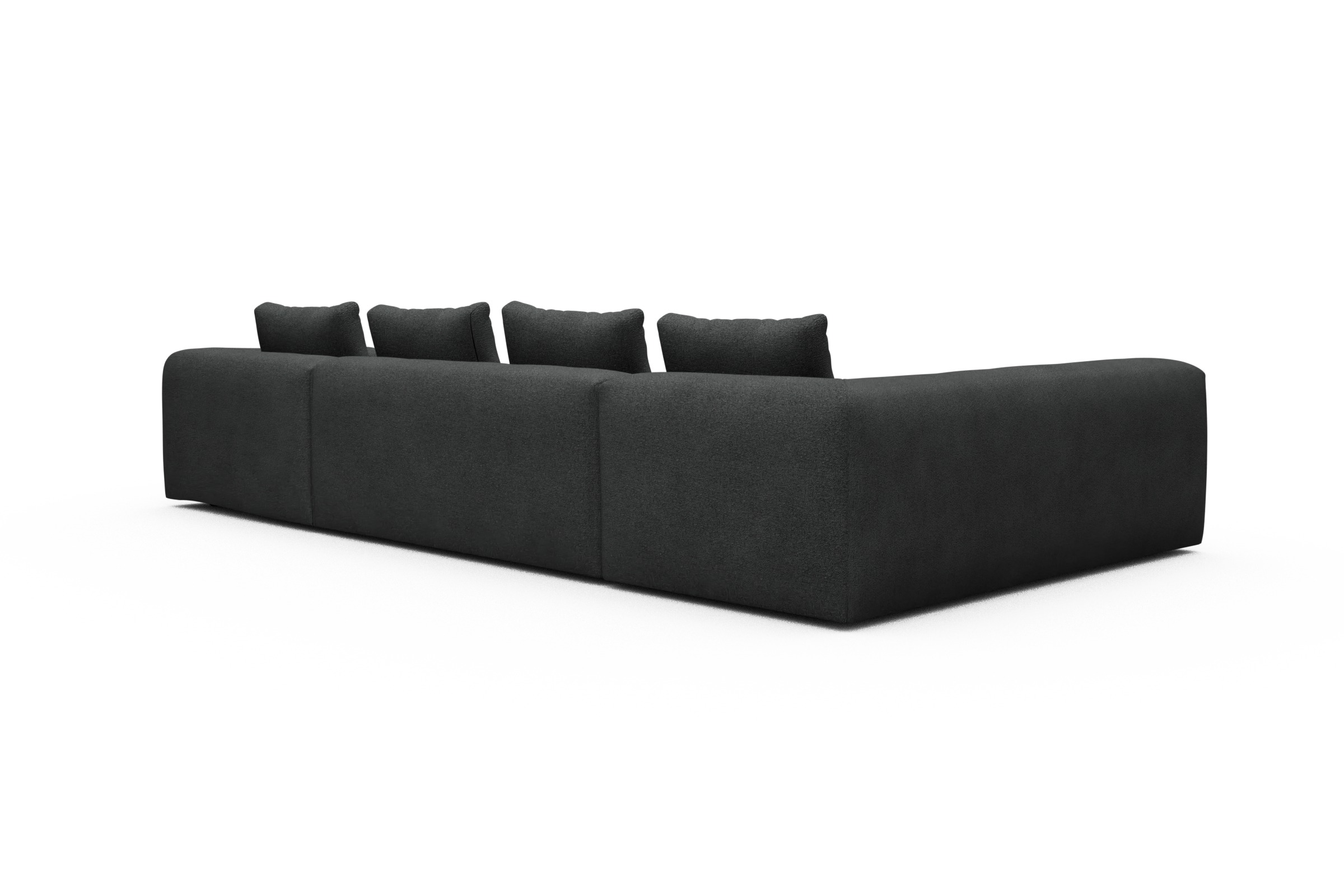 Wohnlandschaft Fred Chaiselongue rechts mit 2-Sitzer und lange Armlehne links Boucle-Charcoal