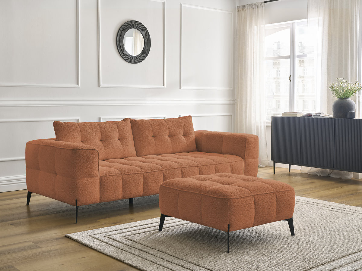 Bobochic Anis Sofa 3-Sitzer mit Pouf Bouclé-Stoff Orange