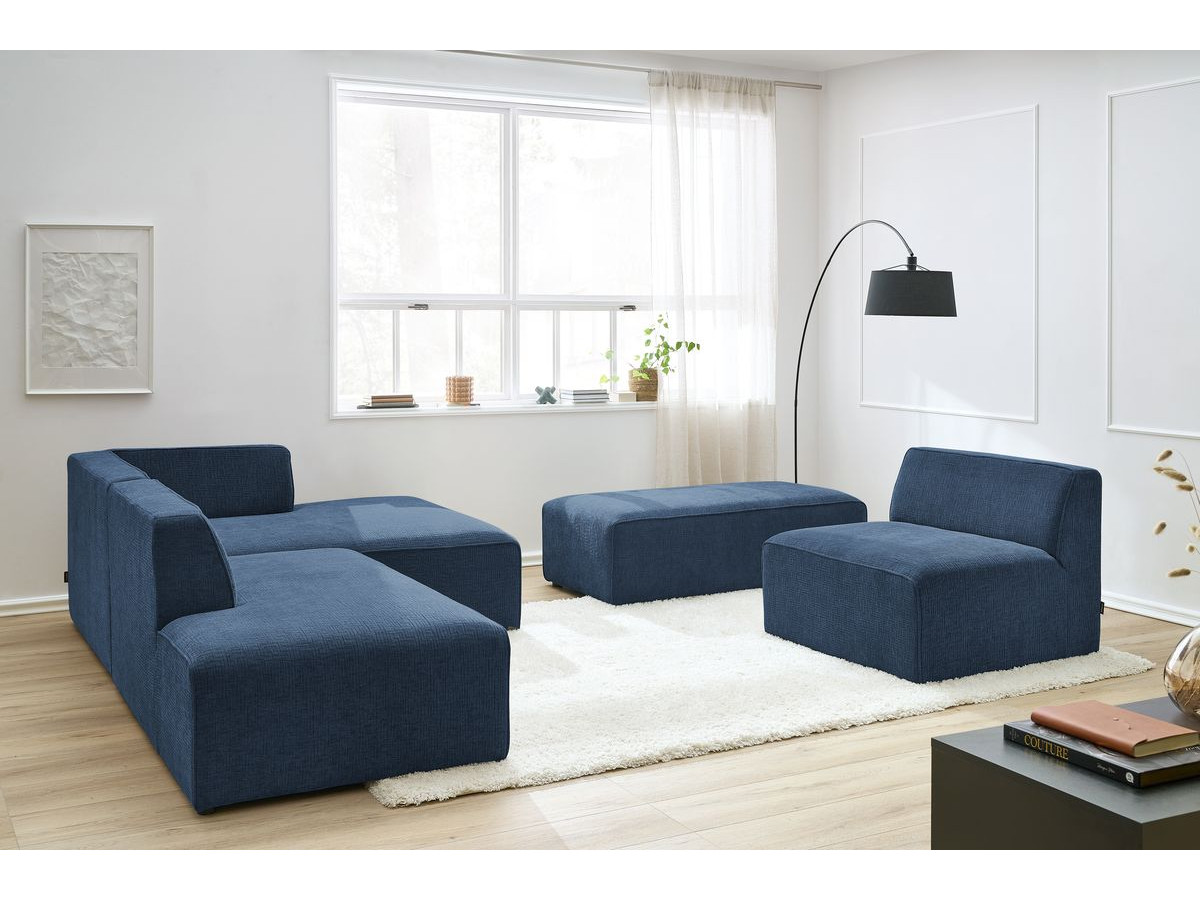 Bobochic Megeve Ecksofa mit Pouf Strukturstoff Dunkelblau Ecke rechts
